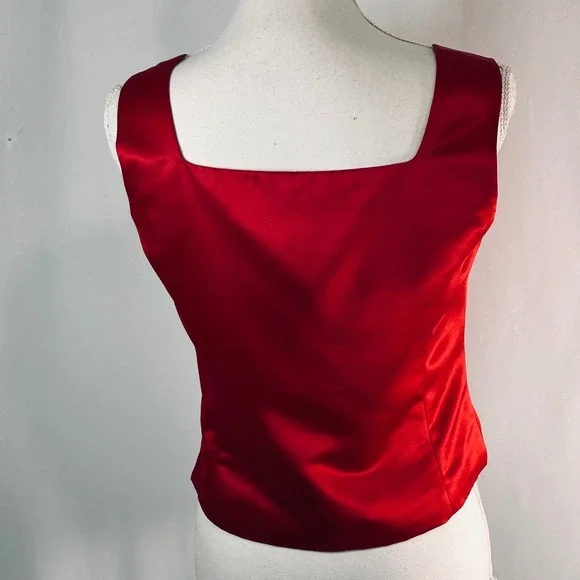 Talbots Petites Red Satin Square Neck Sleeveless Top Blouse Size 6P CA 23147 - Picture 5 of 7